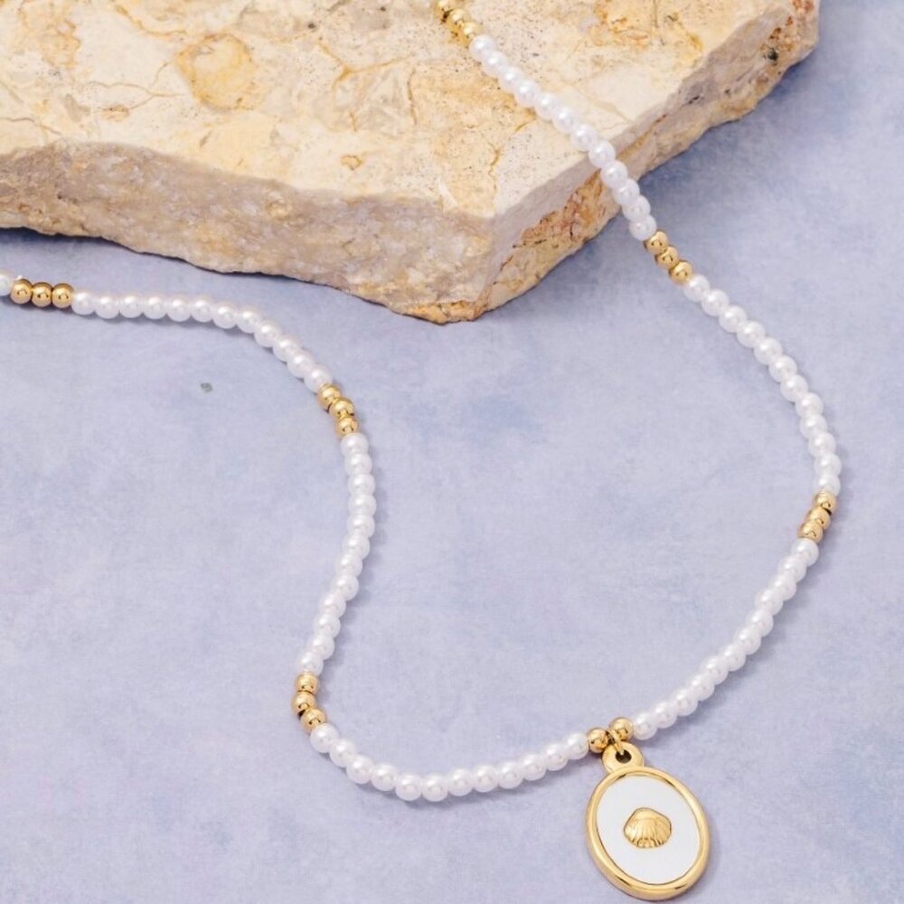 STAINLESS STEEL SEA SHELL MOTHER OF PEARL NECKLACE